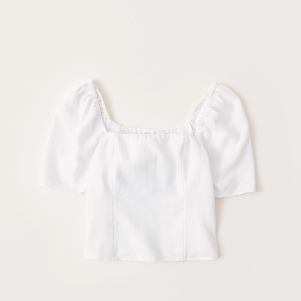 Abercrombie Linen Blend Puff Sleeve Top